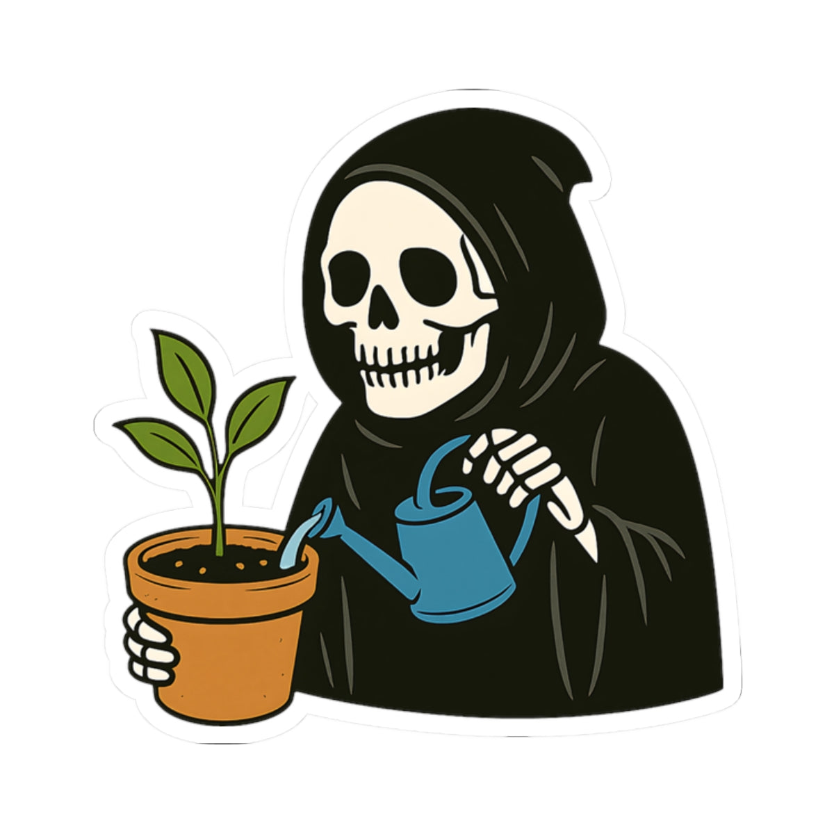 Whimsical Gothic Kiss-Cut Stickers | Grim Reaper Plant Lover Decor, Laptop Stickers, Funny Gift for Halloween, Gardening Enthusiasts