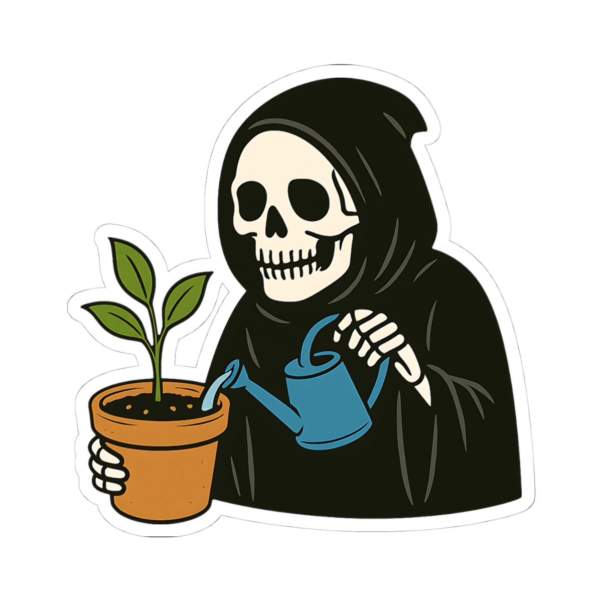 Whimsical Gothic Kiss-Cut Stickers | Grim Reaper Plant Lover Decor, Laptop Stickers, Funny Gift for Halloween, Gardening Enthusiasts