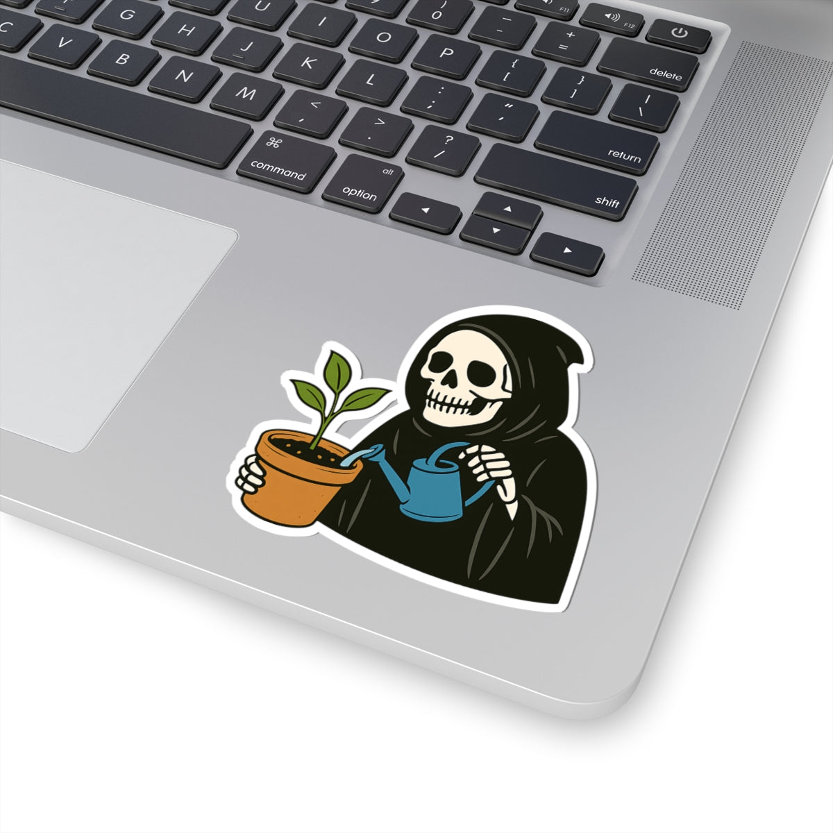 Whimsical Gothic Kiss-Cut Stickers | Grim Reaper Plant Lover Decor, Laptop Stickers, Funny Gift for Halloween, Gardening Enthusiasts