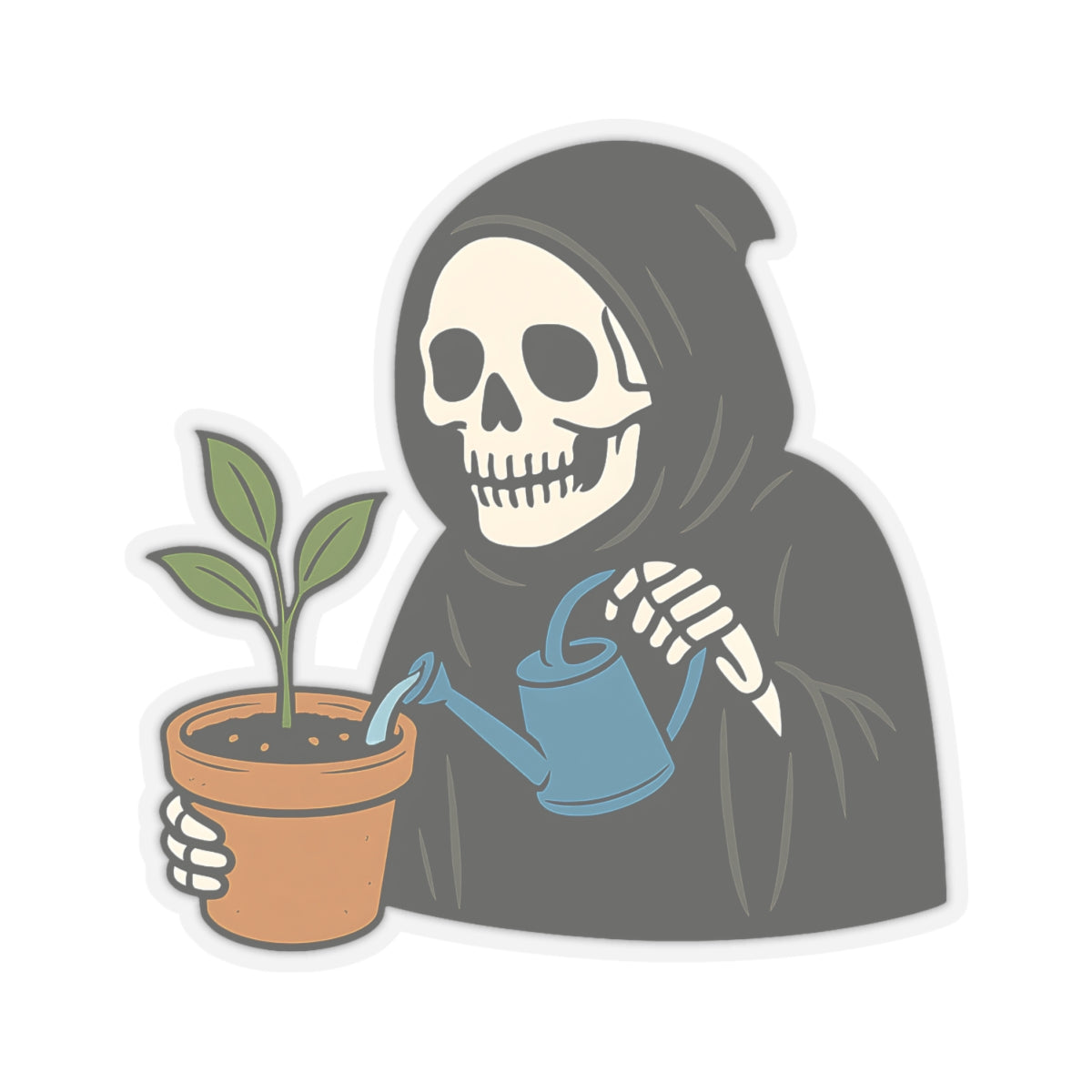 Whimsical Gothic Kiss-Cut Stickers | Grim Reaper Plant Lover Decor, Laptop Stickers, Funny Gift for Halloween, Gardening Enthusiasts