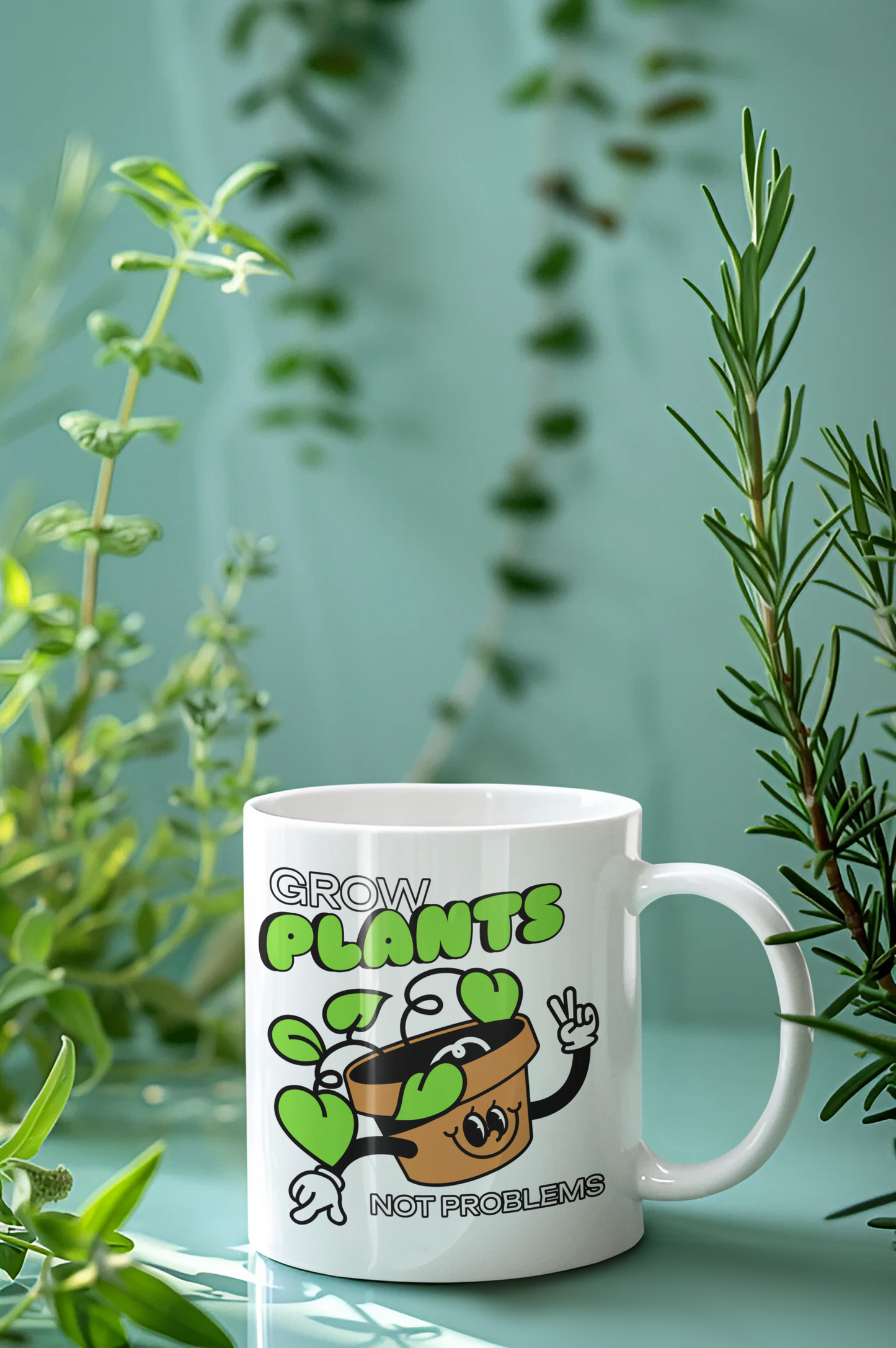 Grow Plants Not Problems – Funny Positive Vibes Mug [MOOD BOOST FOR PLANT LOVERS]