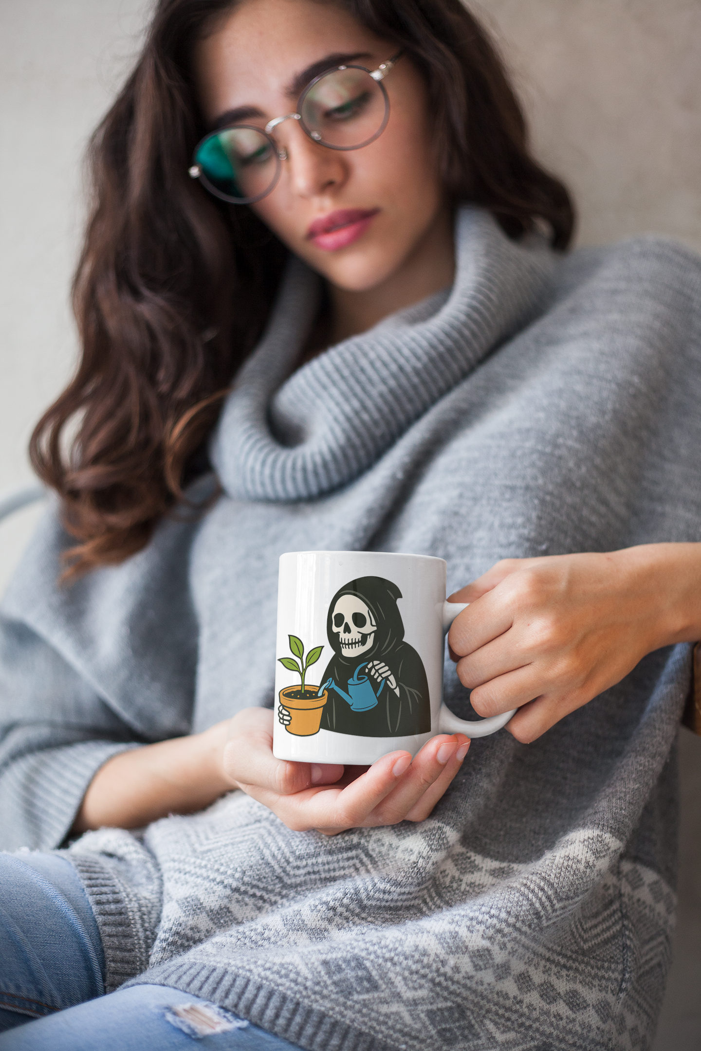 Grim Reaper’s Green Thumb – Funny Skeleton Mug [THE DARKLY WHOLESOME GIFT FOR PLANT & GOTH LOVERS]