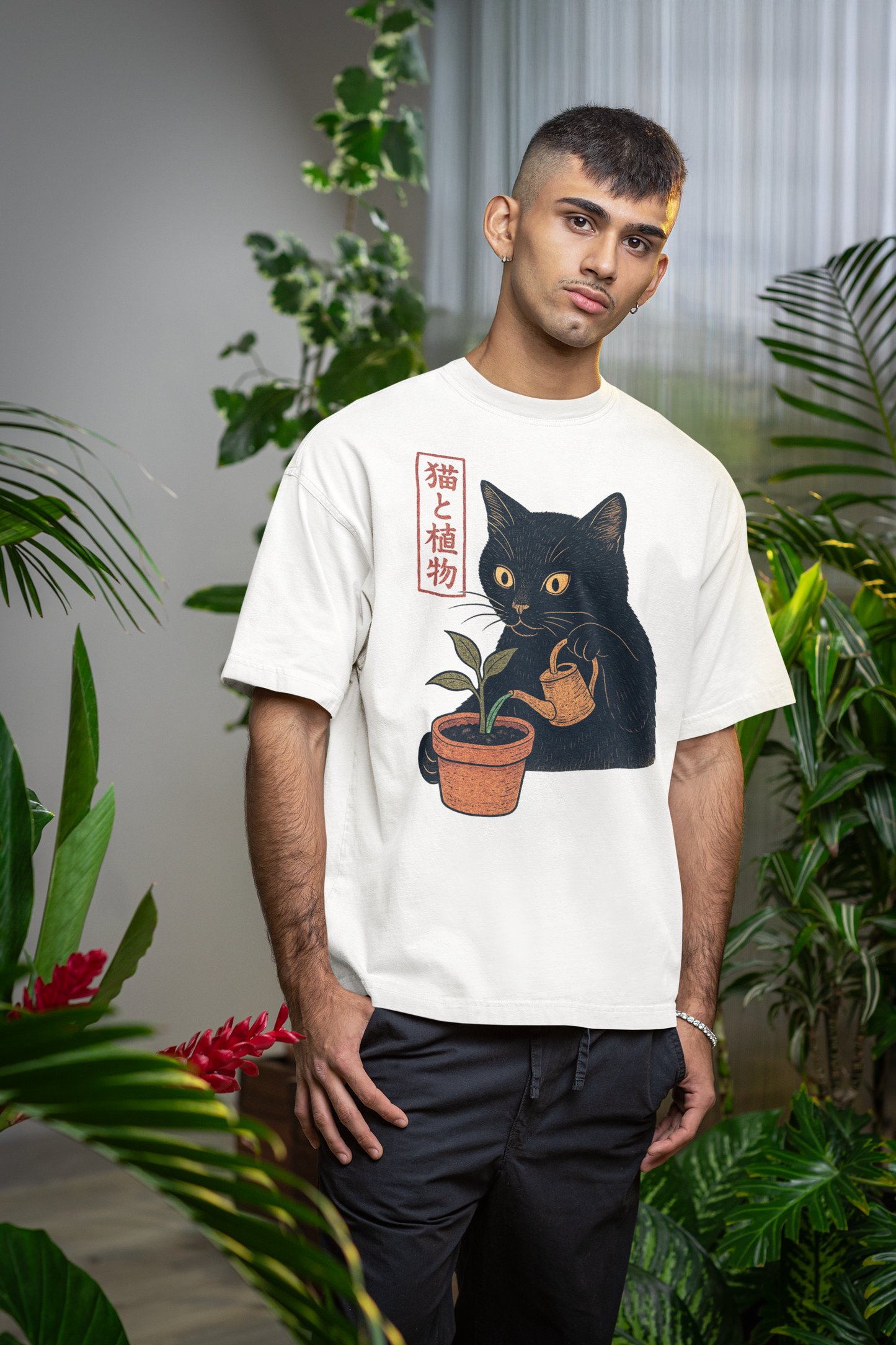 Cute Cat Watering Plant - Unisex T-Shirt [A QUIRKY FUSION OF WHIMSY & NATURE]