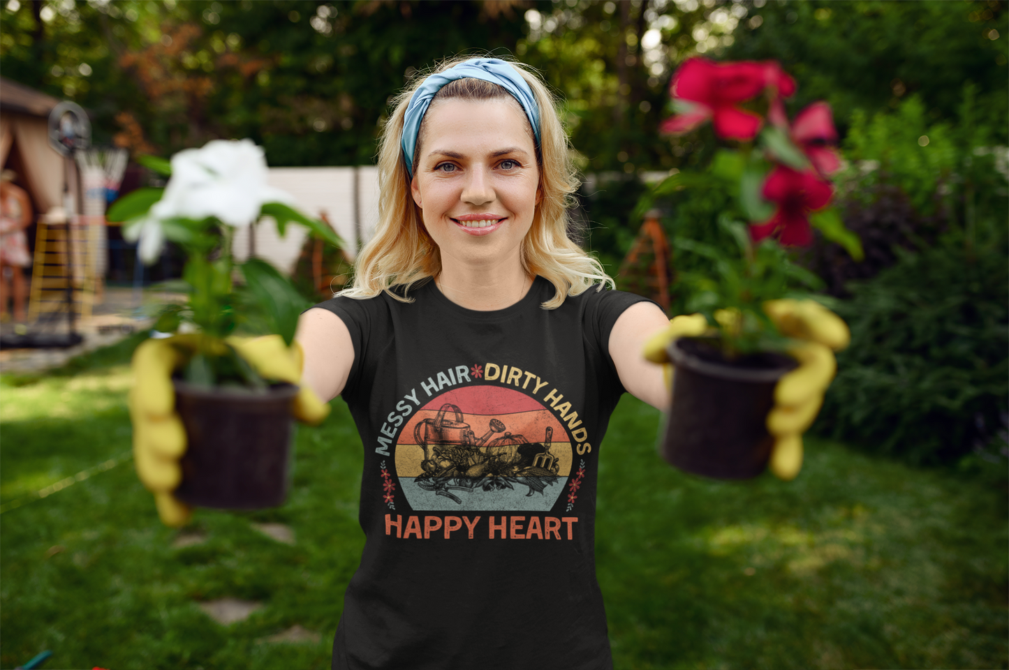 Messy Hair, Dirty Hands, Happy Heart - Unisex T-Shirt [FOR TRUE GARDENERS AT HEART!]