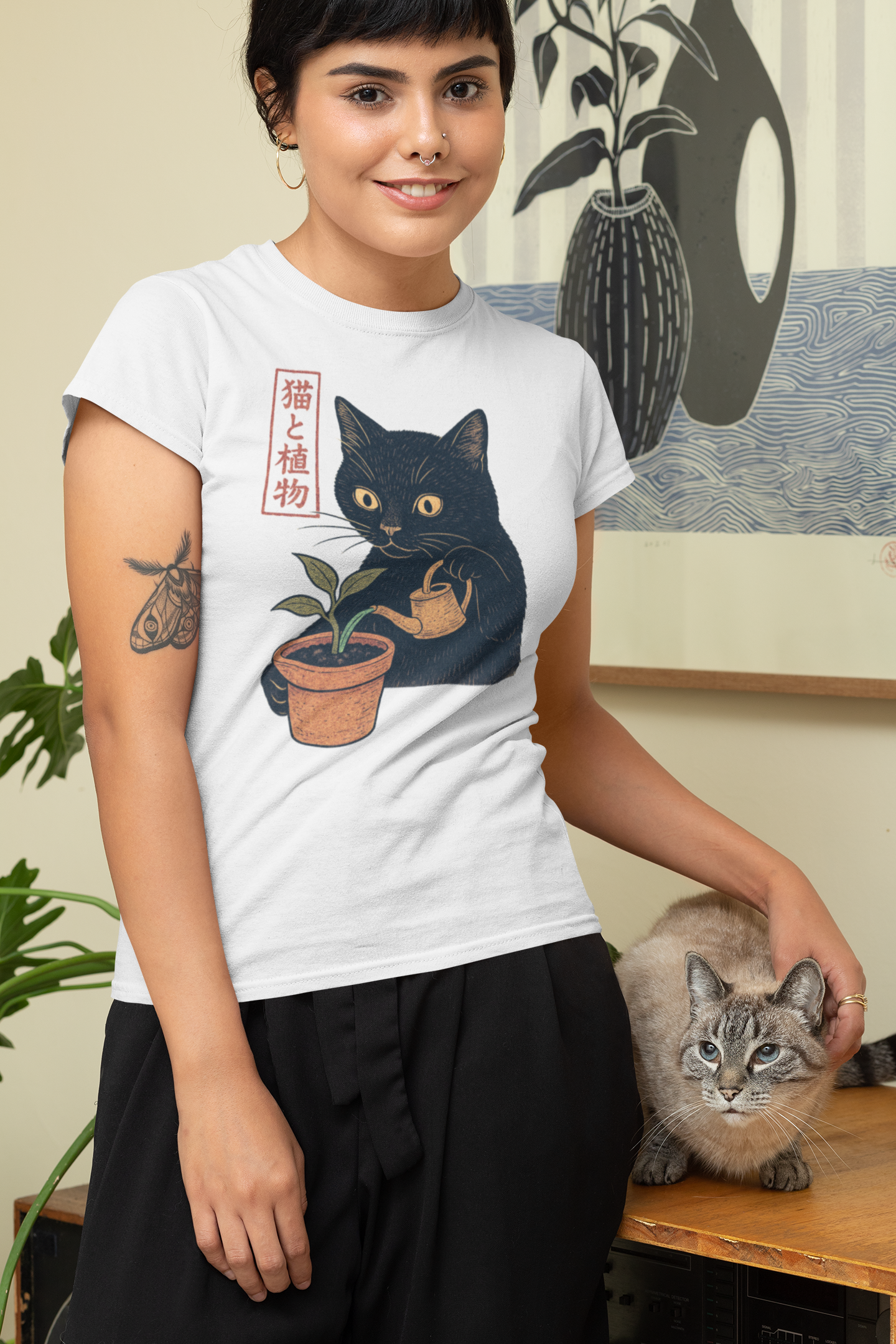 Cute Cat Watering Plant - Unisex T-Shirt [A QUIRKY FUSION OF WHIMSY & NATURE]